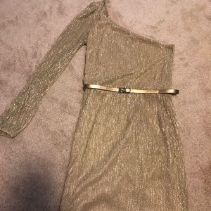 Bisou Bisou One Shoulder Gold Shimmer Dress